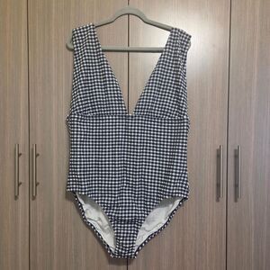 J. Crew Navy and White Gingham One Piece Swimsuit